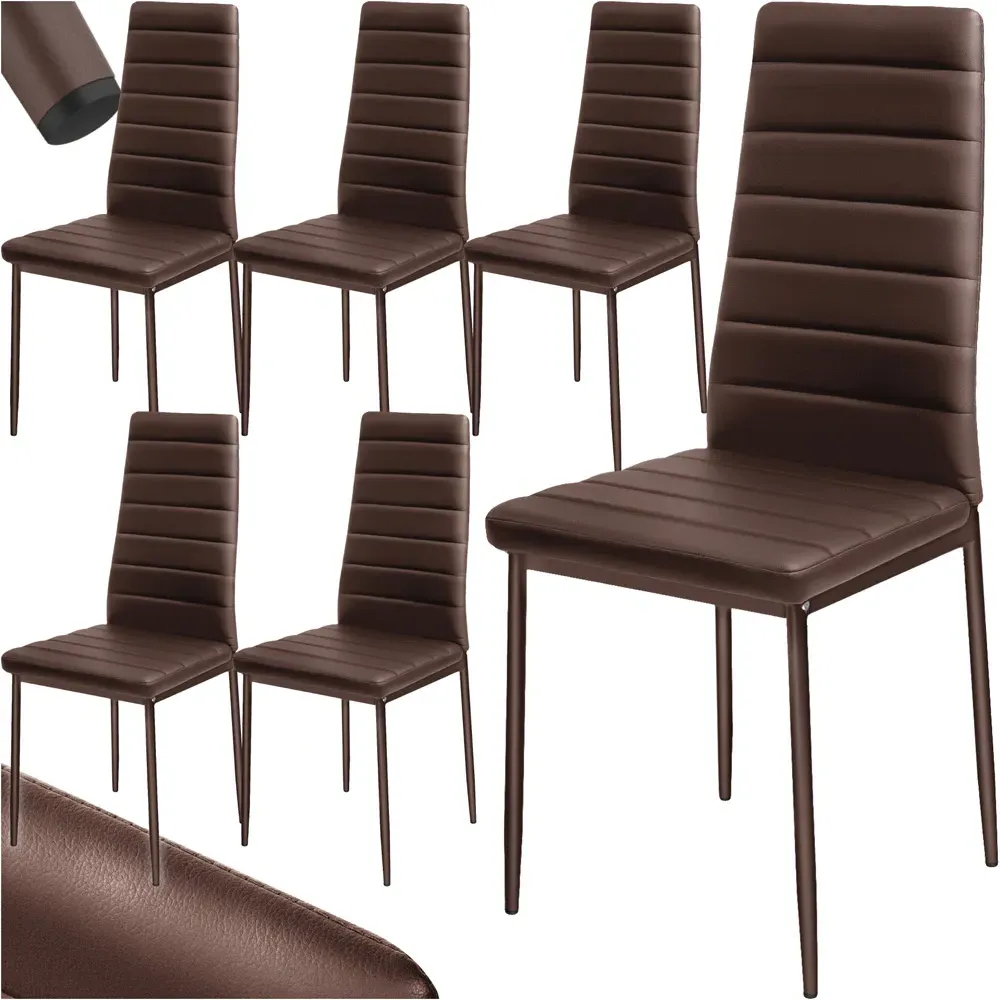 Set of 6 High Backrest Padded Dining Chairs - Brown