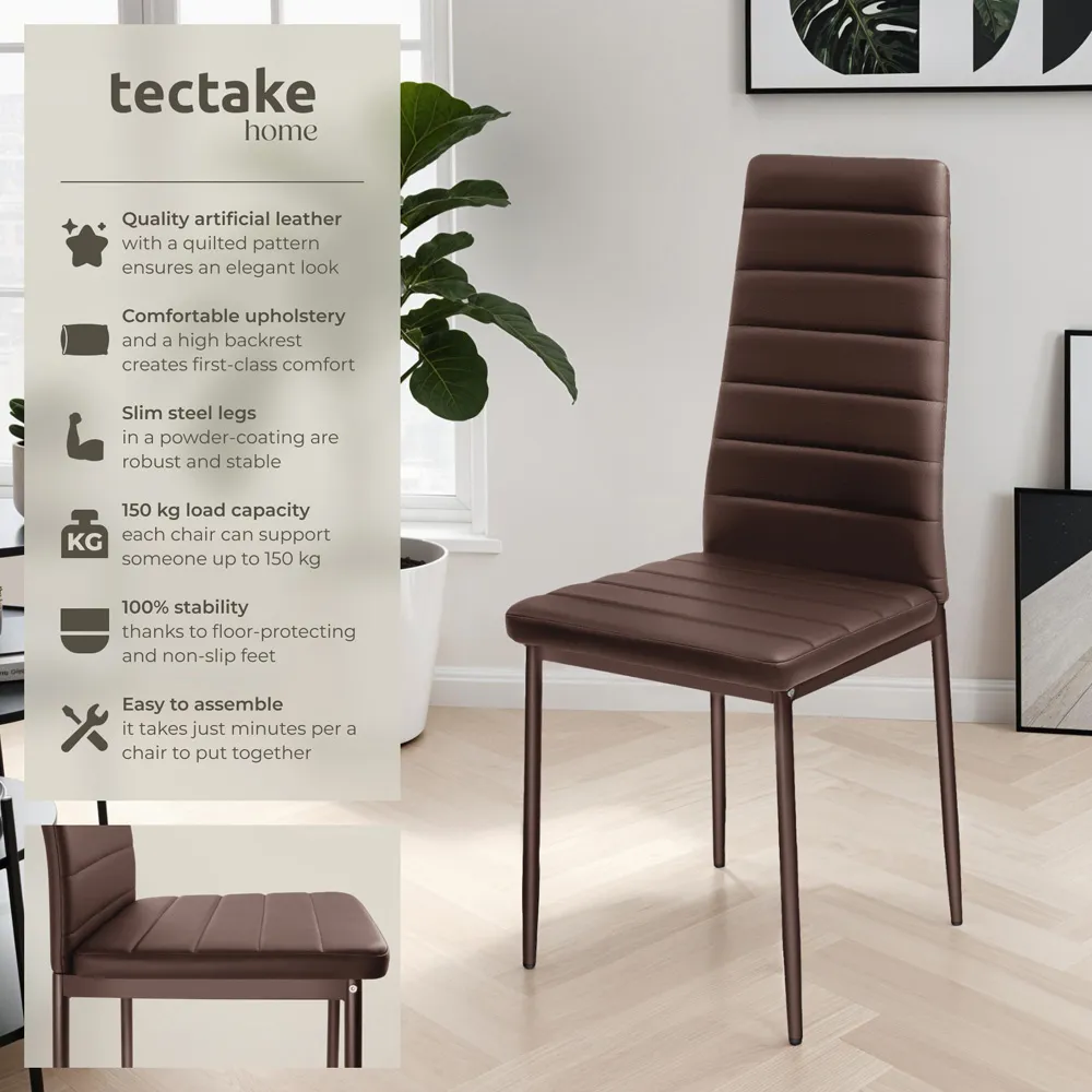 Set of 6 High Backrest Padded Dining Chairs - Brown