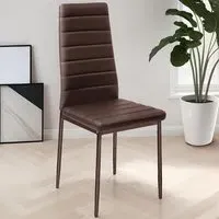 Set of 6 High Backrest Padded Dining Chairs - Brown