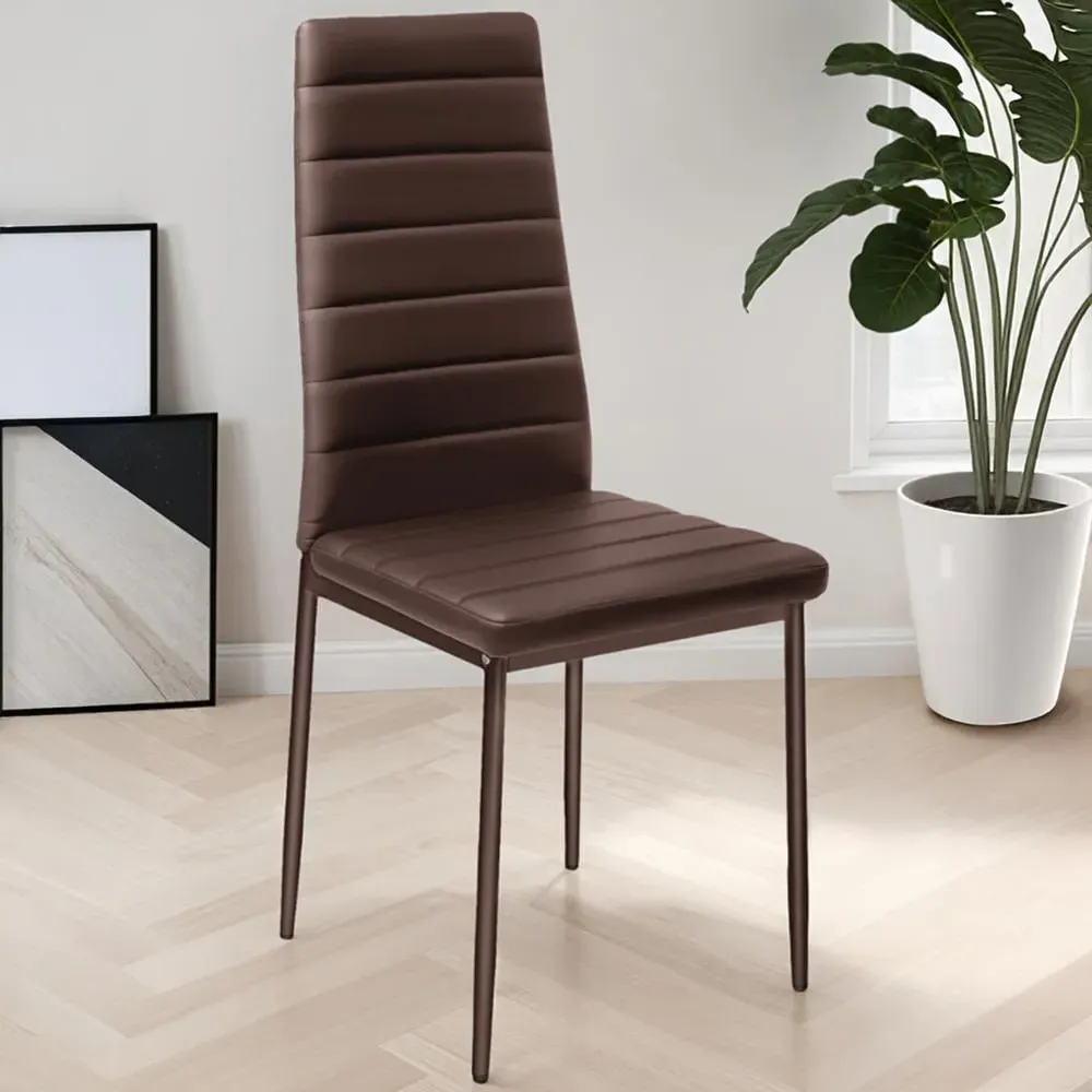 Set of 6 High Backrest Padded Dining Chairs - Brown