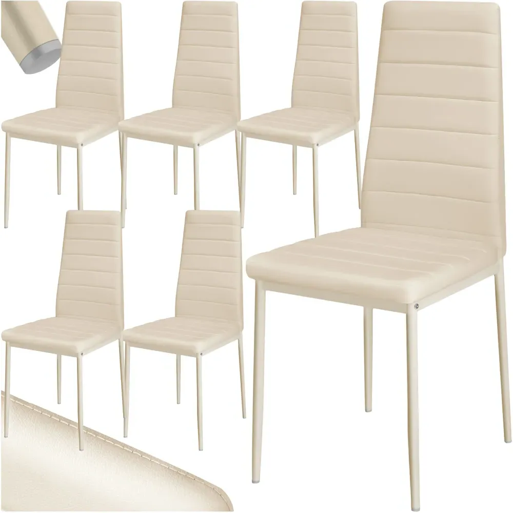 Set of 6 High Backrest Padded Dining Chairs - Cream