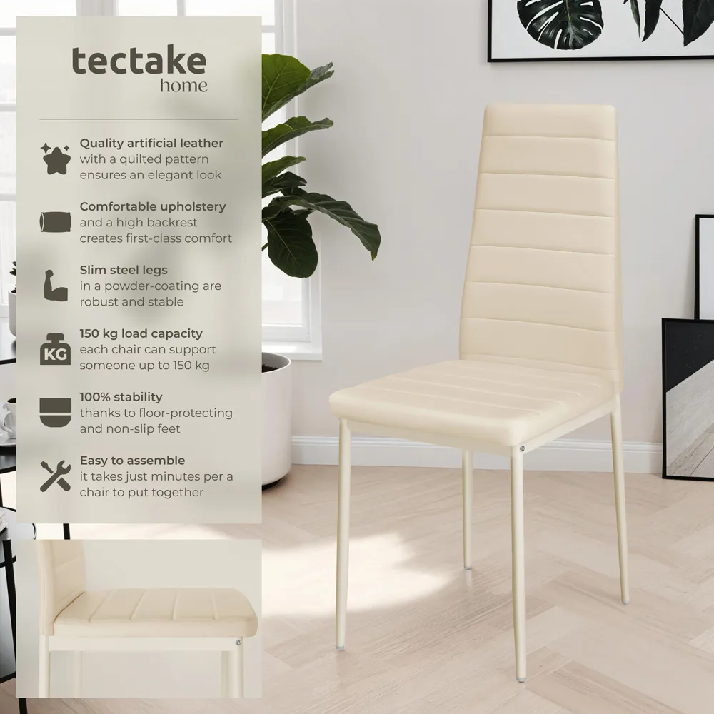 Set of 6 High Backrest Padded Dining Chairs - Cream