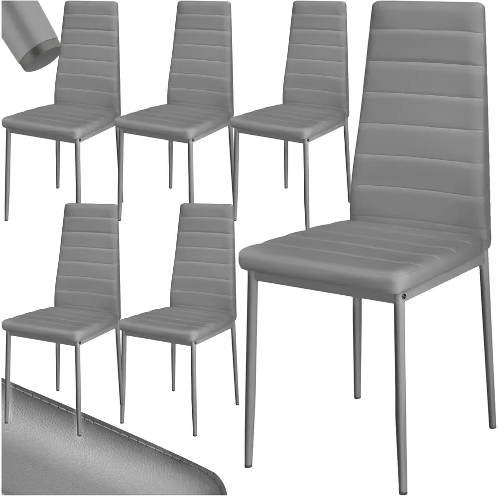 Set of 6 High Backrest Padded Dining Chairs - Grey