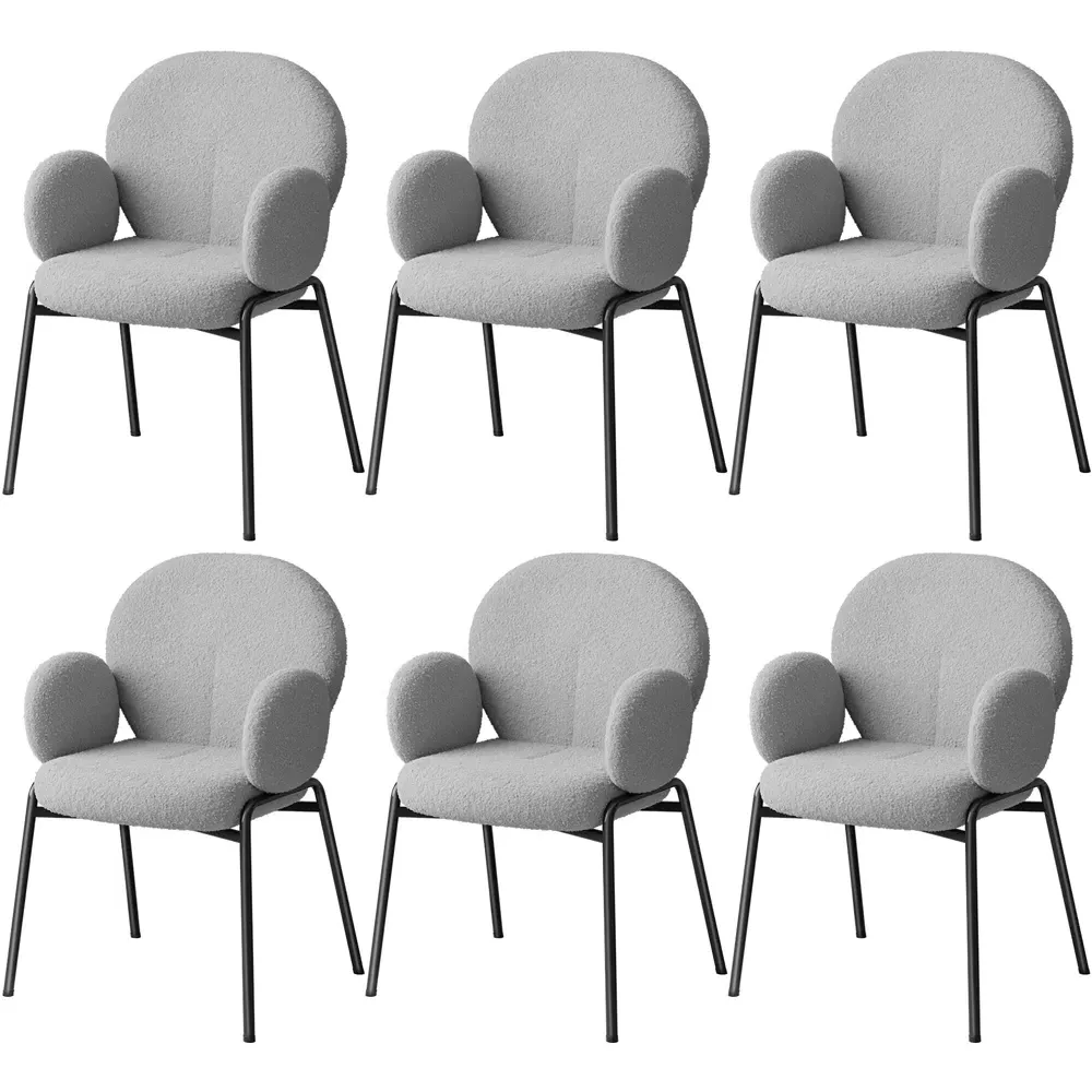 Set of 6 Padded Dining Chairs - Grey, Boucle
