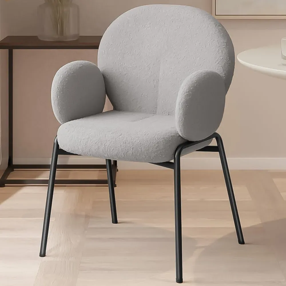 Set of 6 Padded Dining Chairs - Grey, Boucle