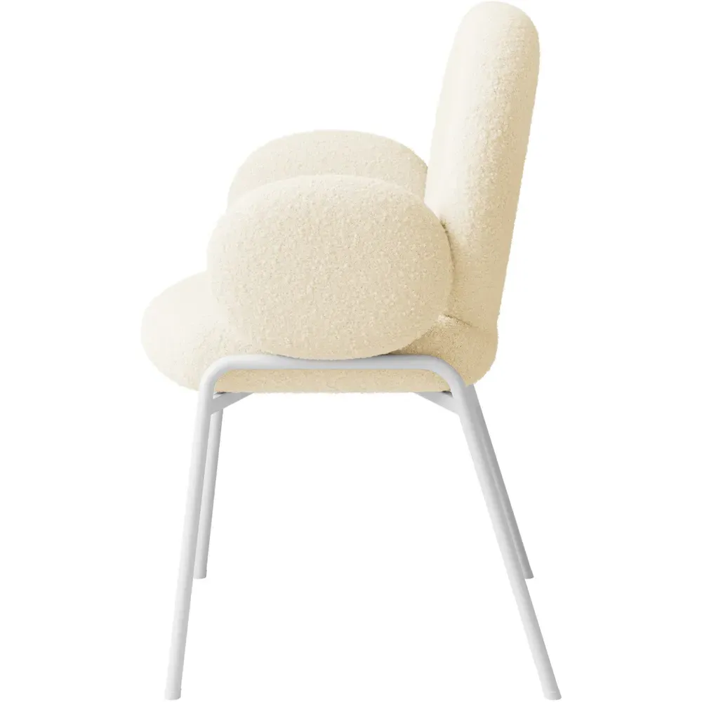 Set of 6 Padded Dining Chairs with Armrests - Cream, Boucle