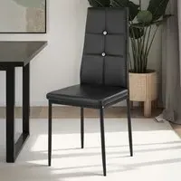 Set of 6 Rhinestone Dining Chairs - Black, Faux Leather