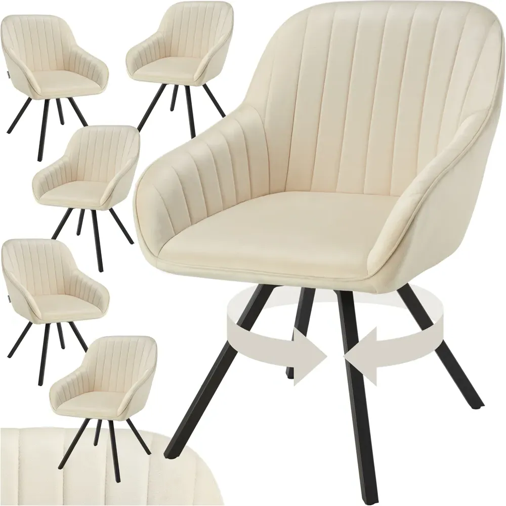 Set of 6 Velvet Swivel Armchairs - Cream