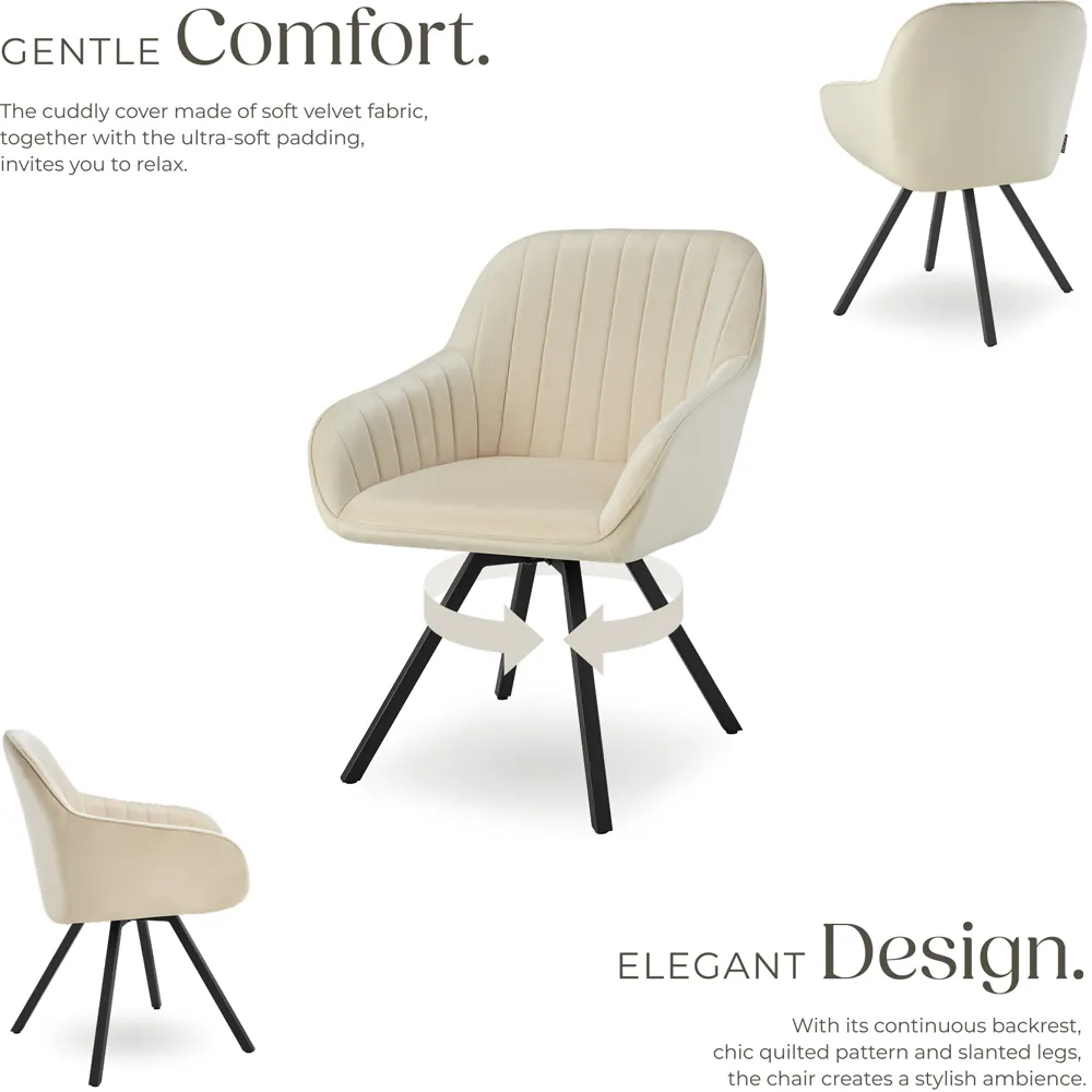 Set of 6 Velvet Swivel Armchairs - Cream