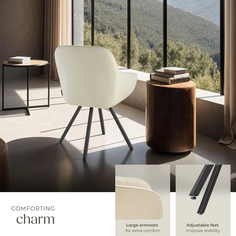 Set of 6 Velvet Swivel Armchairs - Cream