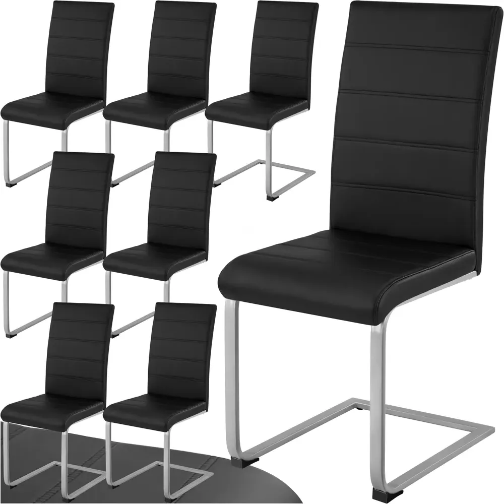 Set of 8 Cantilever High Backrest Dining Chairs - Black