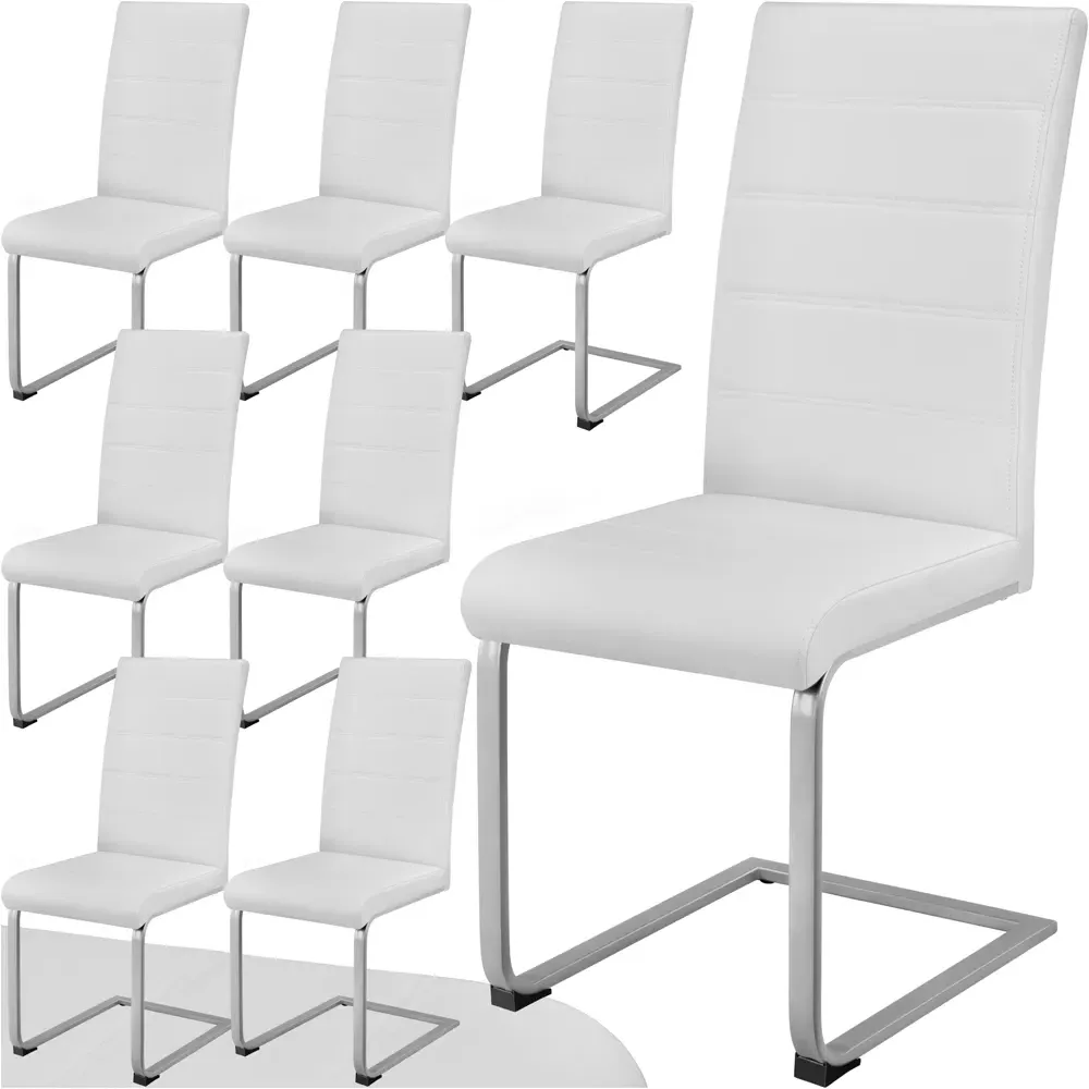 Set of 8 Cantilever High Backrest Dining Chairs - White