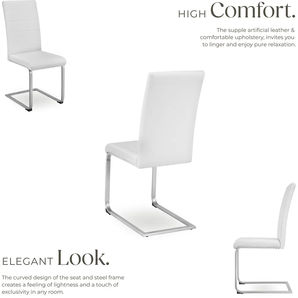 Set of 8 Cantilever High Backrest Dining Chairs - White