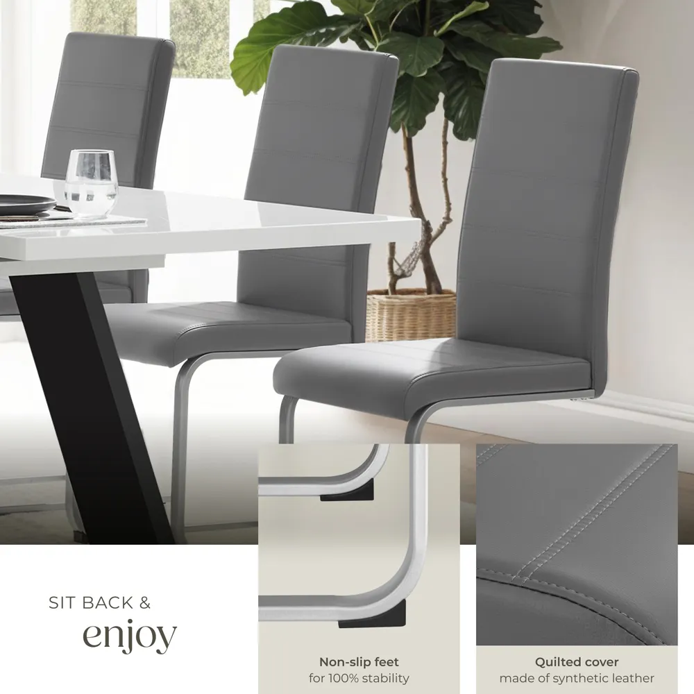 Set of 8 High Backrest Dining Chairs - Grey