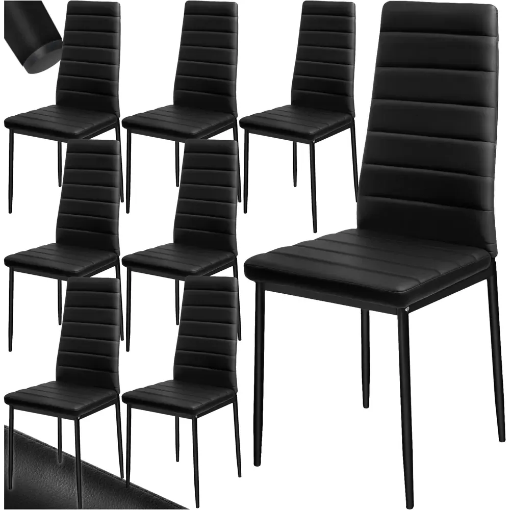 Set of 8 High Backrest Padded Dining Chairs - Black