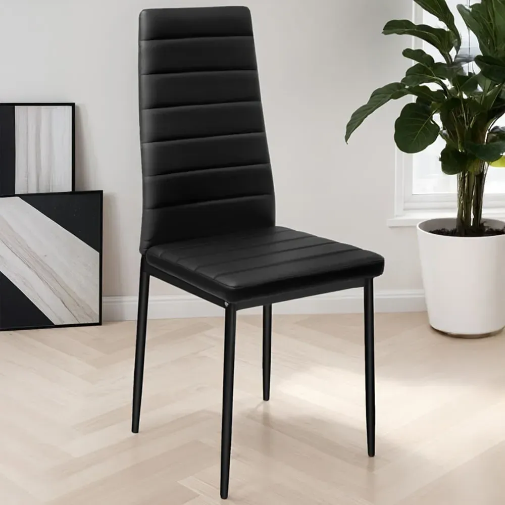 Set of 8 High Backrest Padded Dining Chairs - Black image