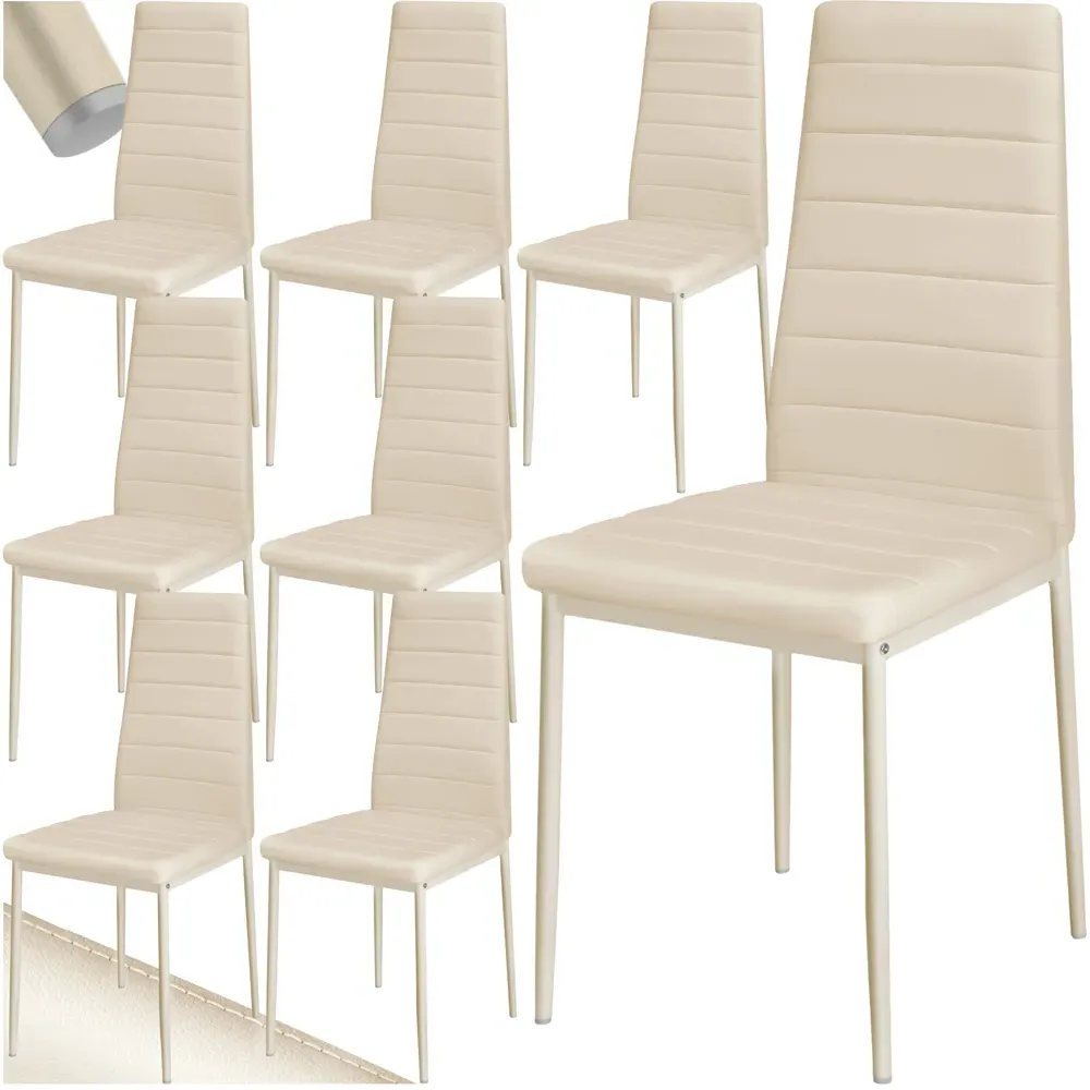 Set of 8 High Backrest Padded Dining Chairs - Cream