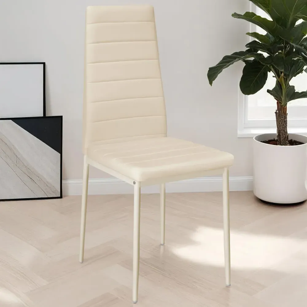 Set of 8 High Backrest Padded Dining Chairs - Cream