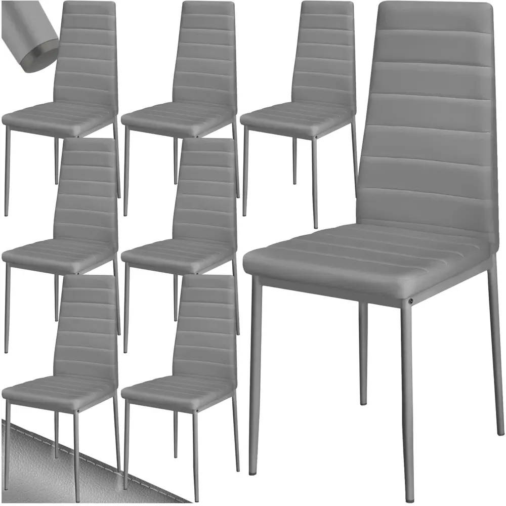 Set of 8 High Backrest Padded Dining Chairs - Grey