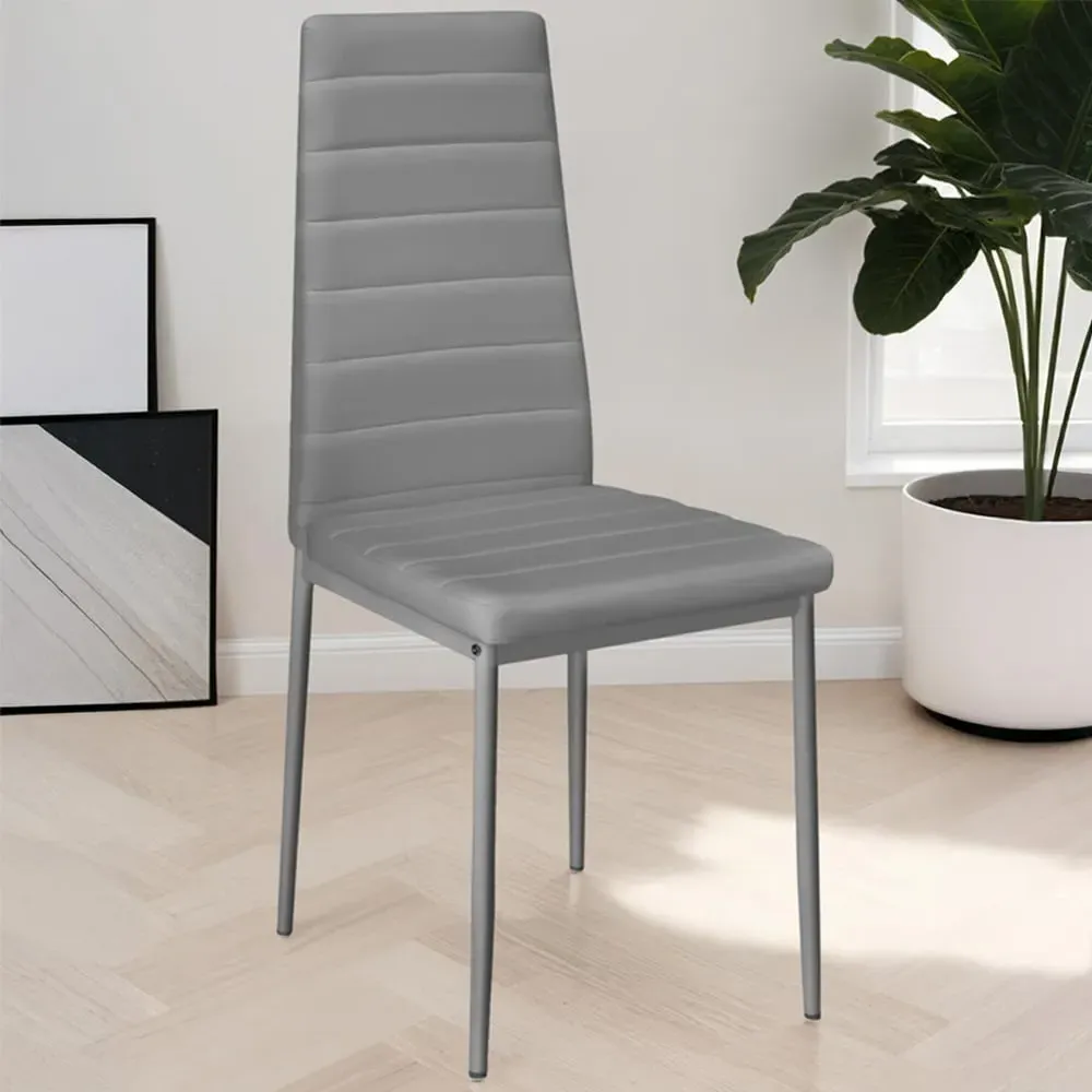 Set of 8 High Backrest Padded Dining Chairs - Grey