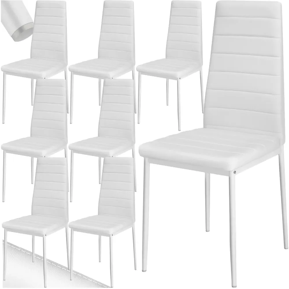 Set of 8 High Backrest Padded Dining Chairs - White