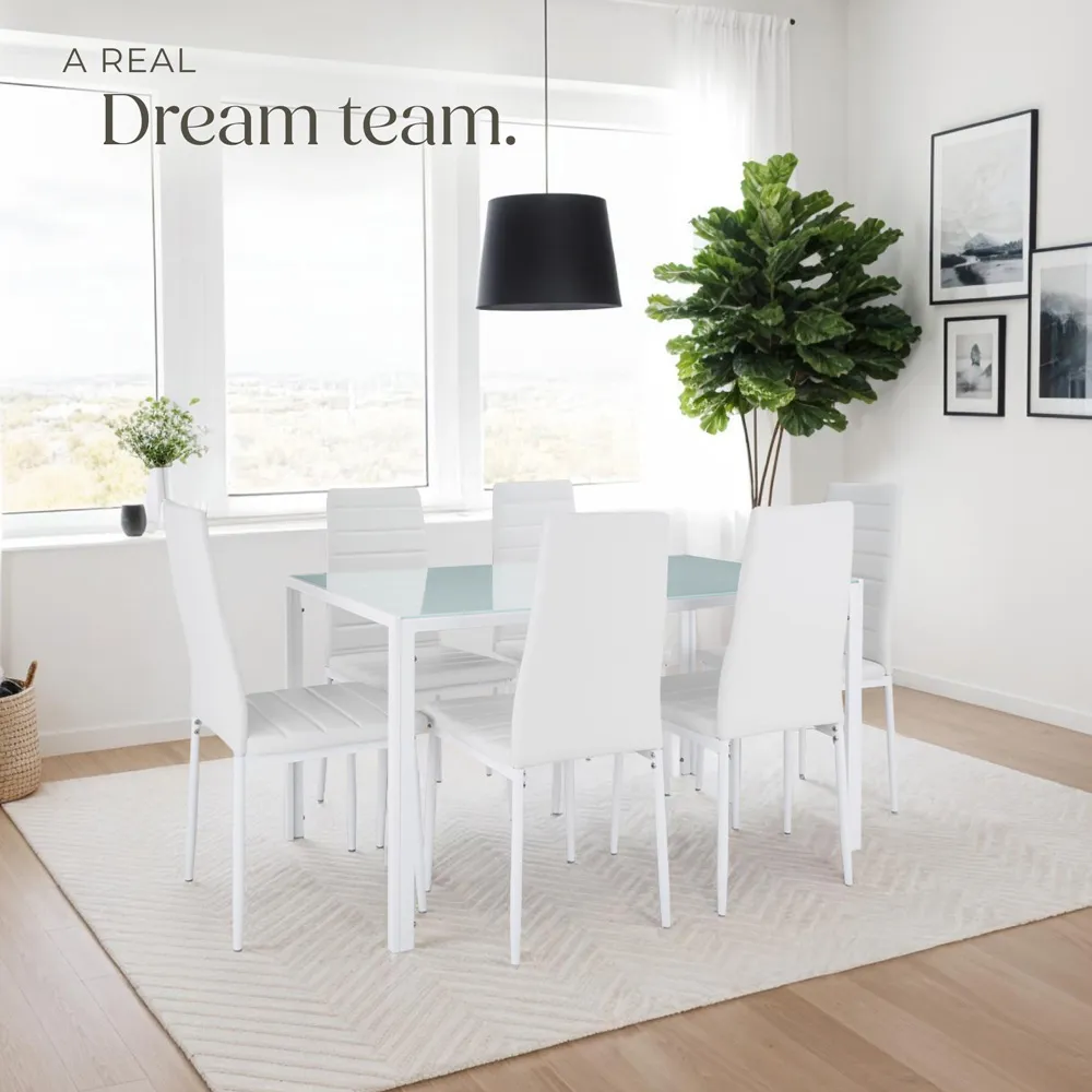 Set of 8 High Backrest Padded Dining Chairs - White