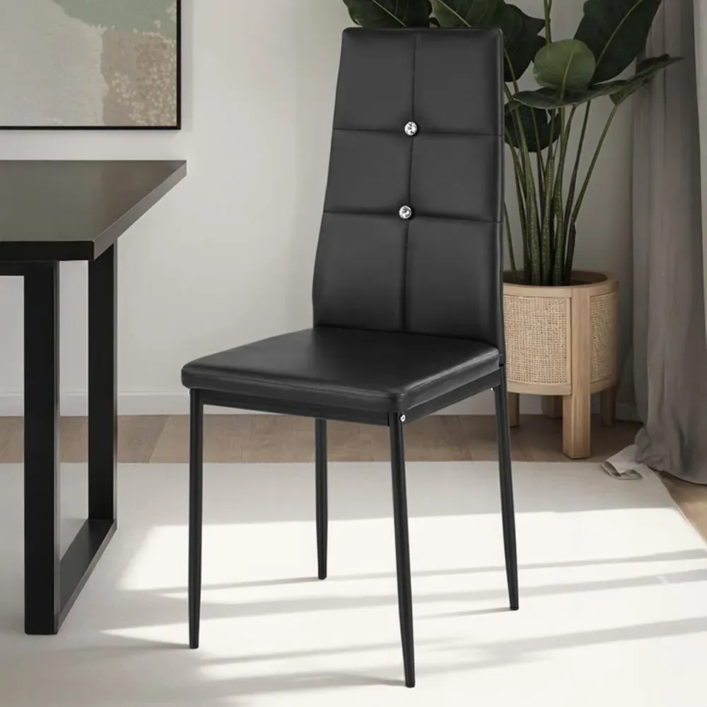 Set of 8 Rhinestone Dining Chairs - Black, Faux Leather