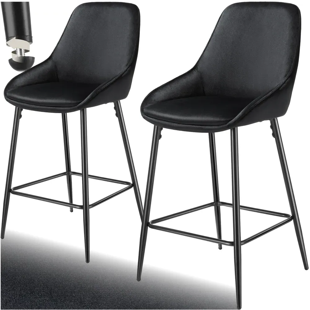 Siera Bar Stool Set of 2 - Black, Velvet