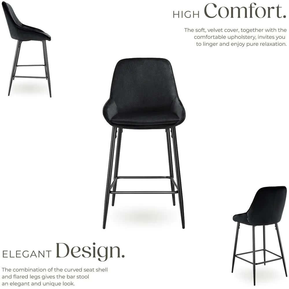 Siera Bar Stool Set of 2 - Black, Velvet