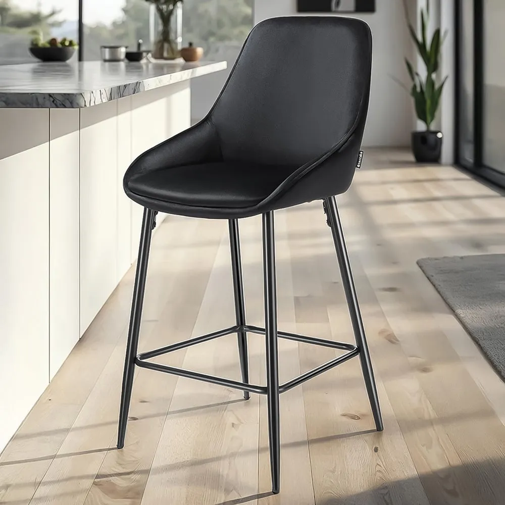 Siera Bar Stool Set of 2 - Black, Velvet image