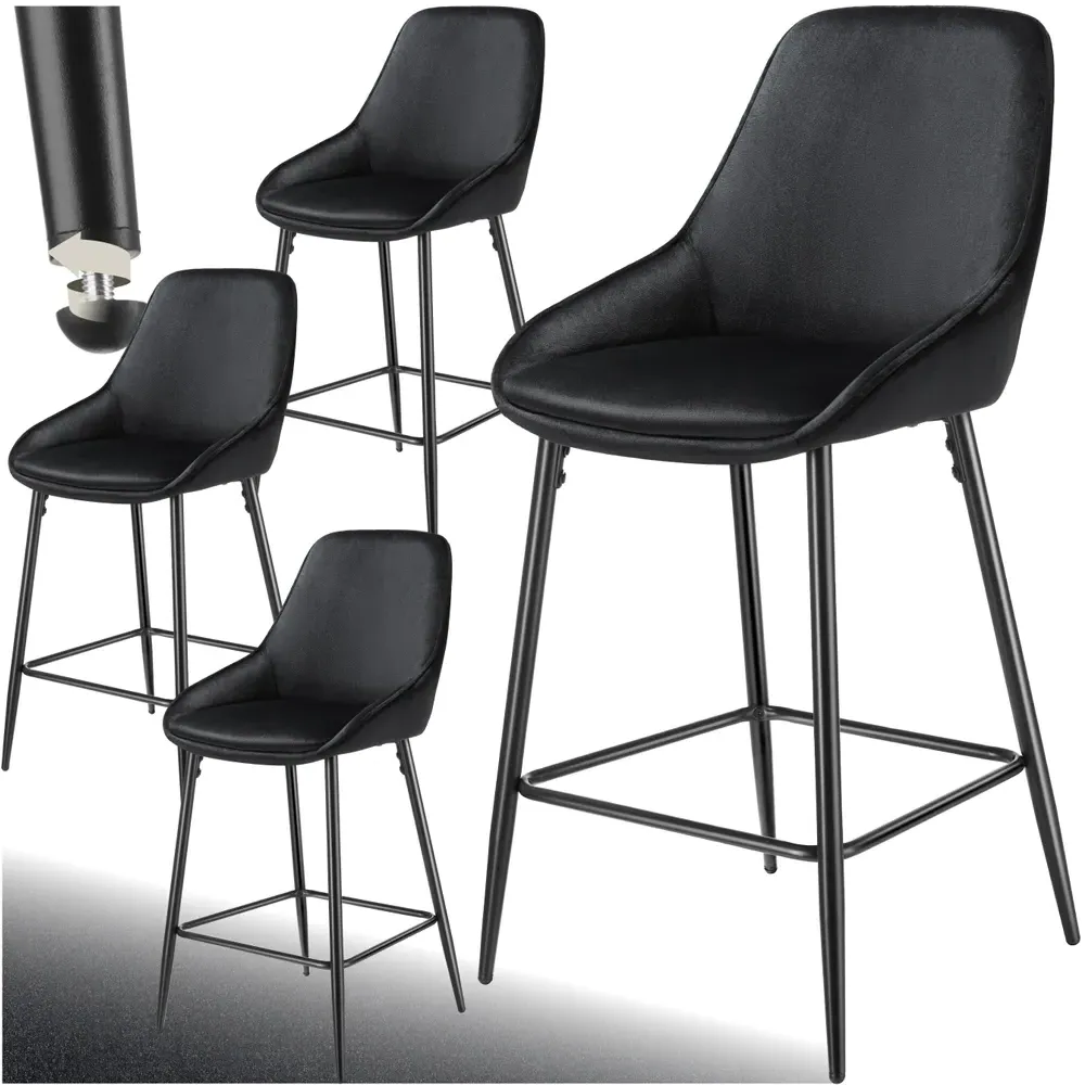 Siera Bar Stool Set of 4 - Black, Velvet
