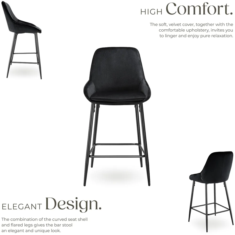Siera Bar Stool Set of 4 - Black, Velvet