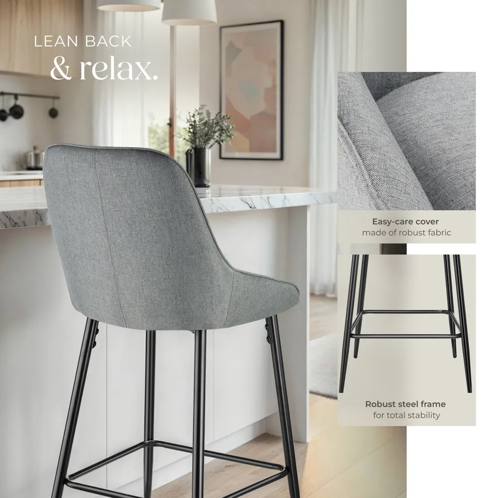 Siera Bar Stool Set of 4 - Grey, Woven Fabric