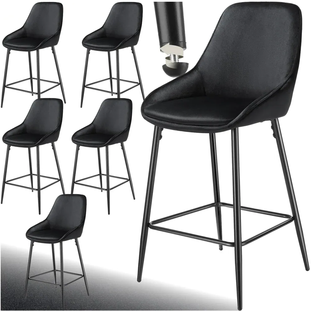 Siera Bar Stool Set of 6 - Black, Velvet