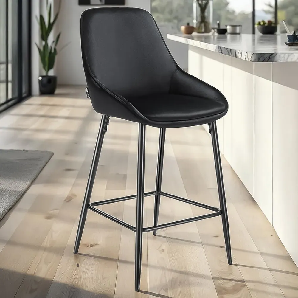 Siera Bar Stool Set of 6 - Black, Velvet