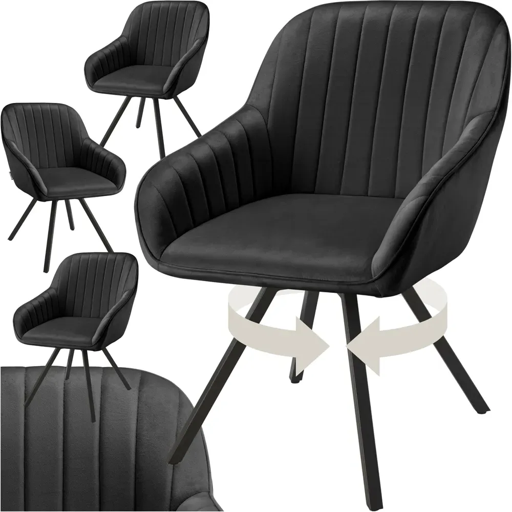 Snug Set of 4 Swivel Lounge Armchairs - Black, Velvet