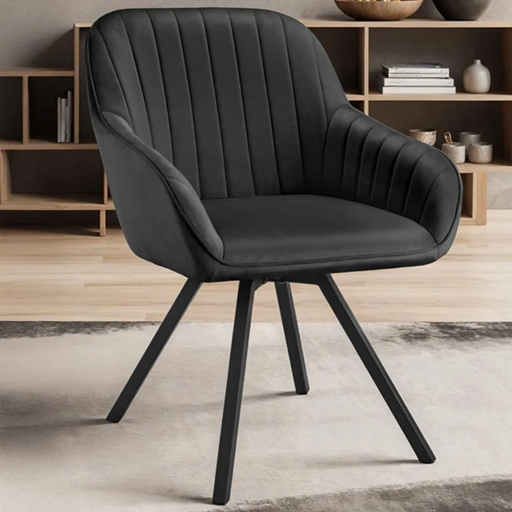 Snug Set of 4 Swivel Lounge Armchairs - Black, Velvet image