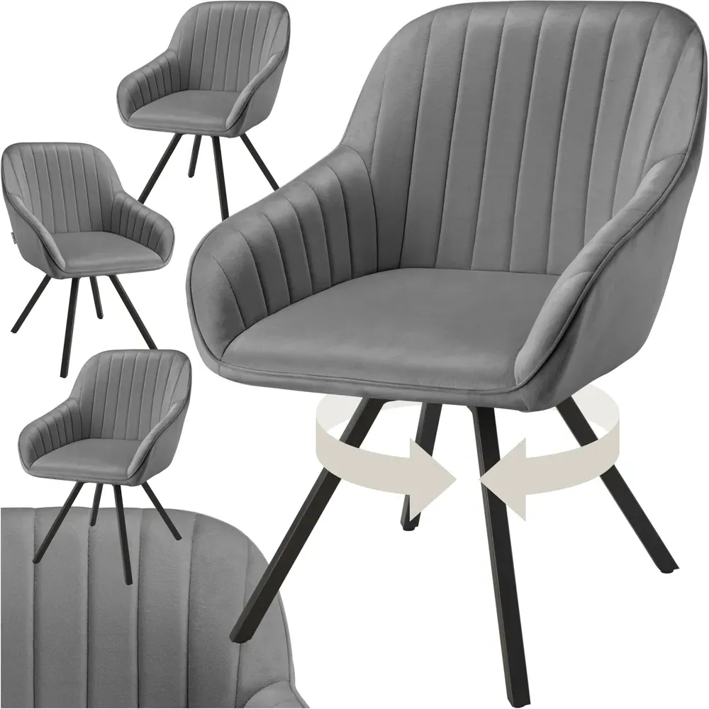 Snug Set of 4 Swivel Lounge Armchairs - Grey, Velvet