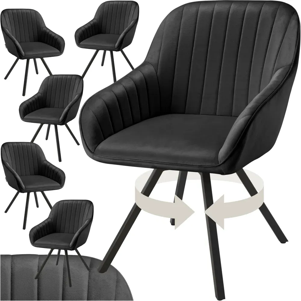 Snug Set of 6 Swivel Lounge Armchairs - Black, Velvet