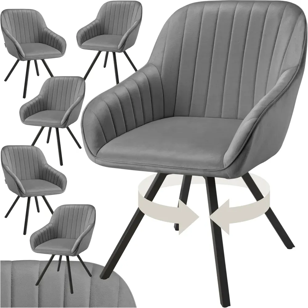 Snug Set of 6 Swivel Lounge Armchairs - Grey, Velvet