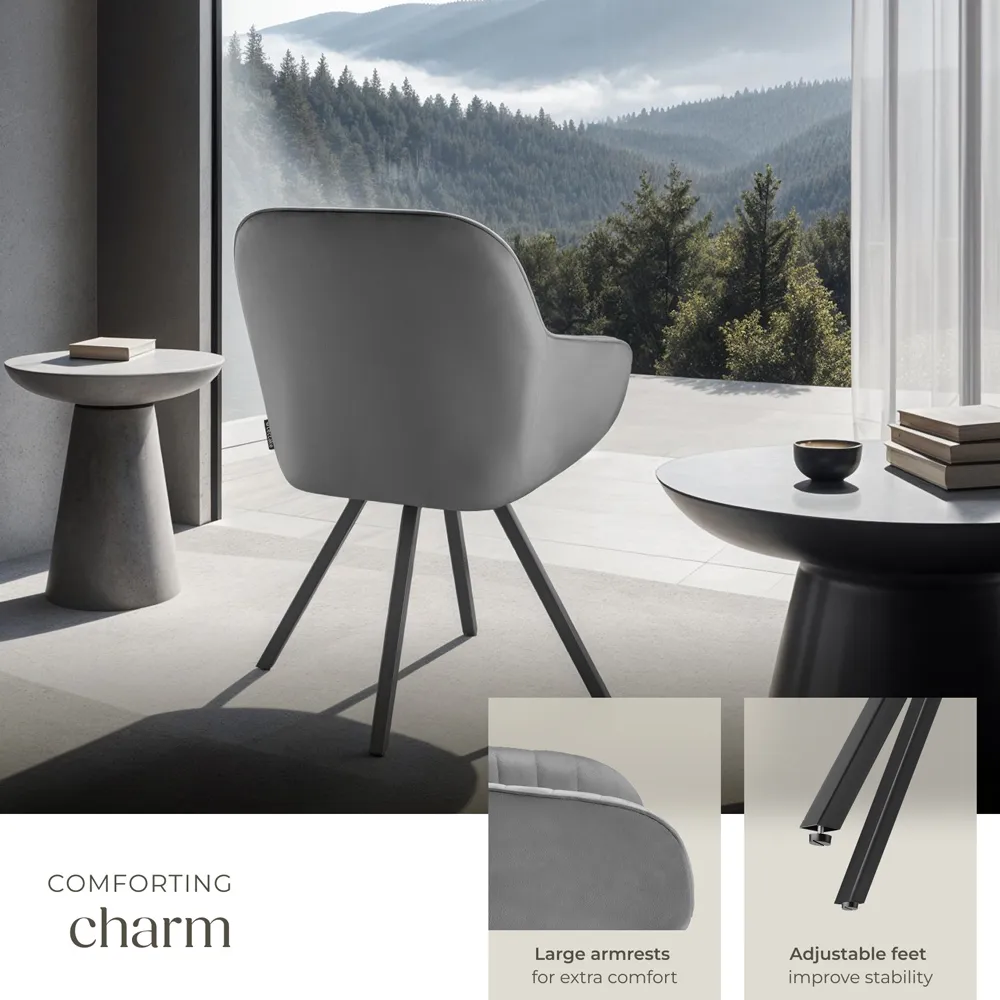 Snug Set of 6 Swivel Lounge Armchairs - Grey, Velvet