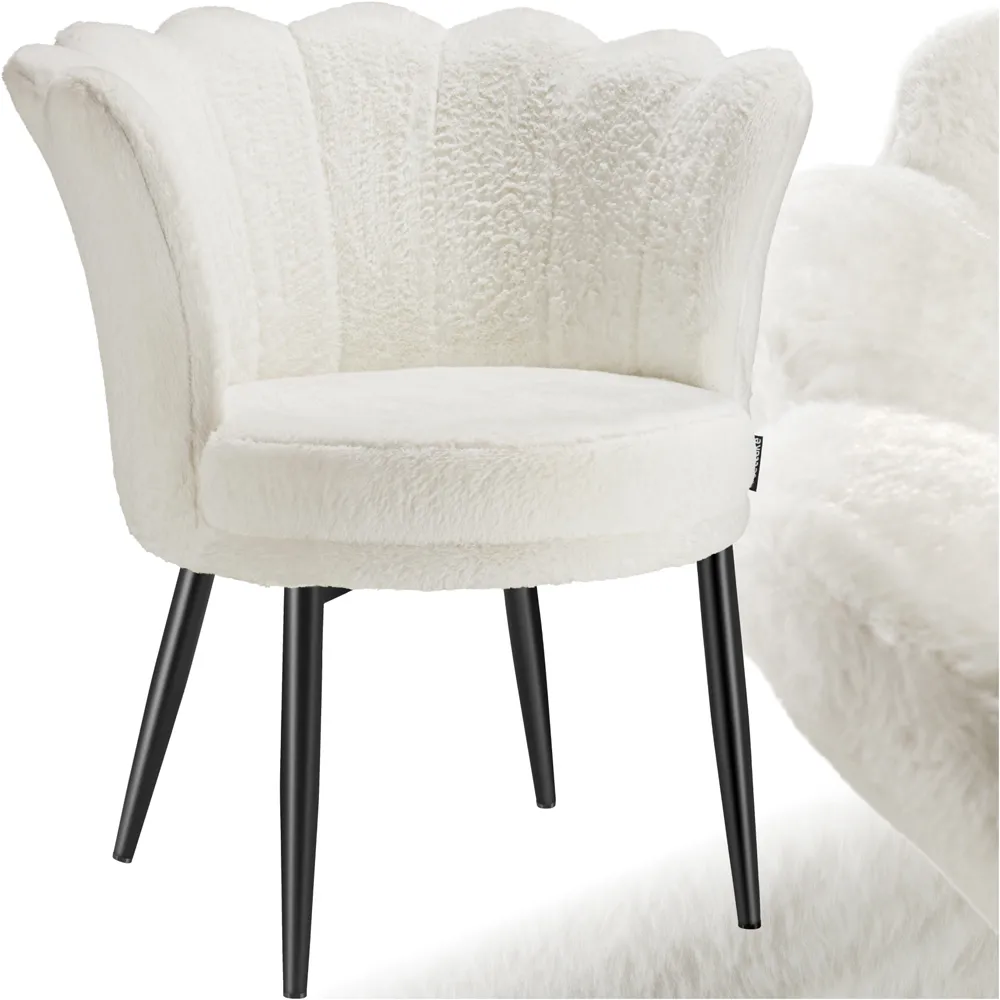 Stella Floral Armchair - Cream, Faux Fur