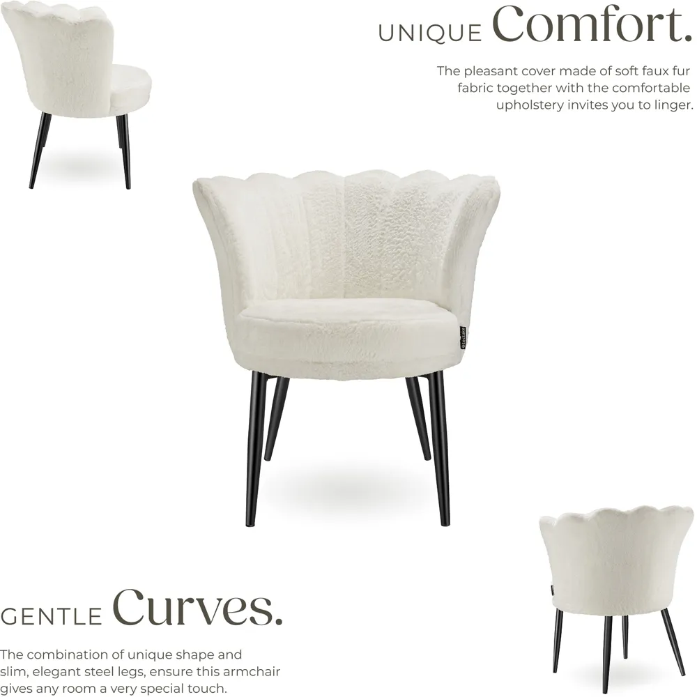 Stella Floral Armchair - Cream, Faux Fur