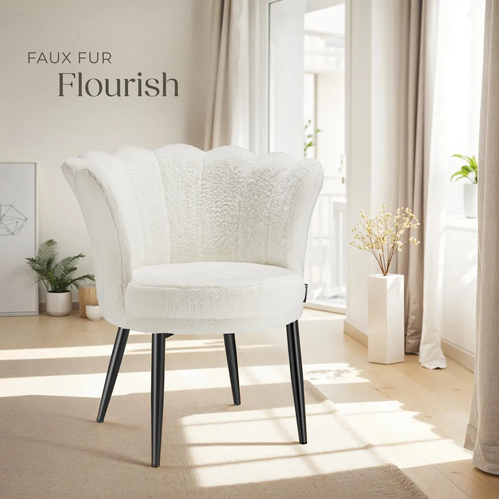 Stella Floral Armchair - Cream, Faux Fur