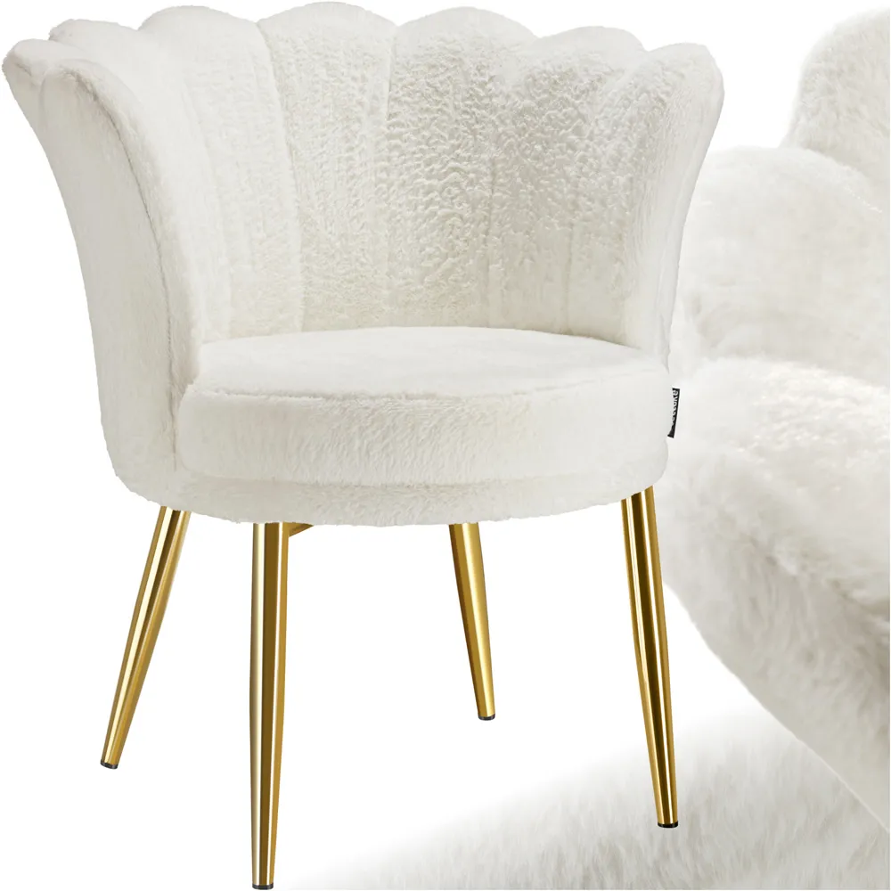 Stella Floral Armchair - Cream, Faux Fur