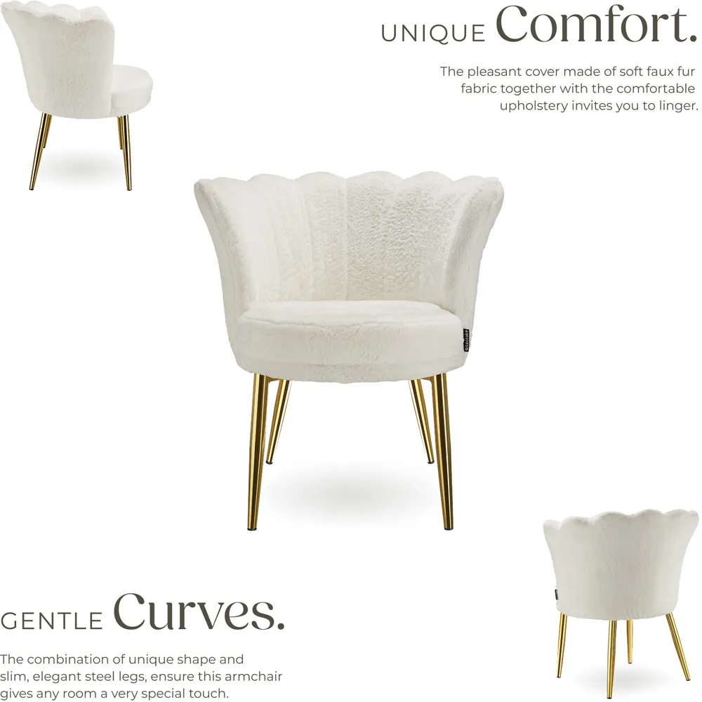 Stella Floral Armchair - Cream, Faux Fur