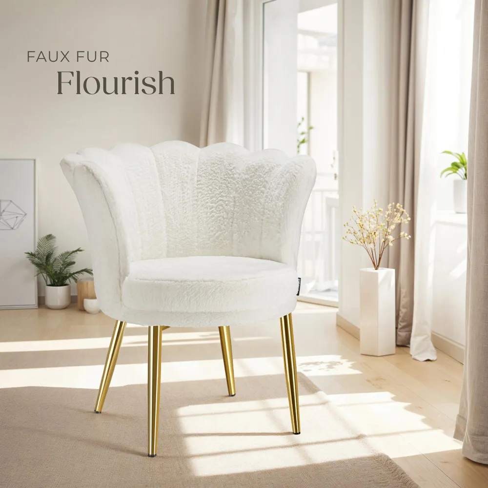 Stella Floral Armchair - Cream, Faux Fur