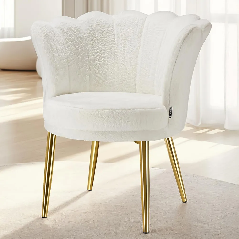Stella Floral Armchair - Cream, Faux Fur