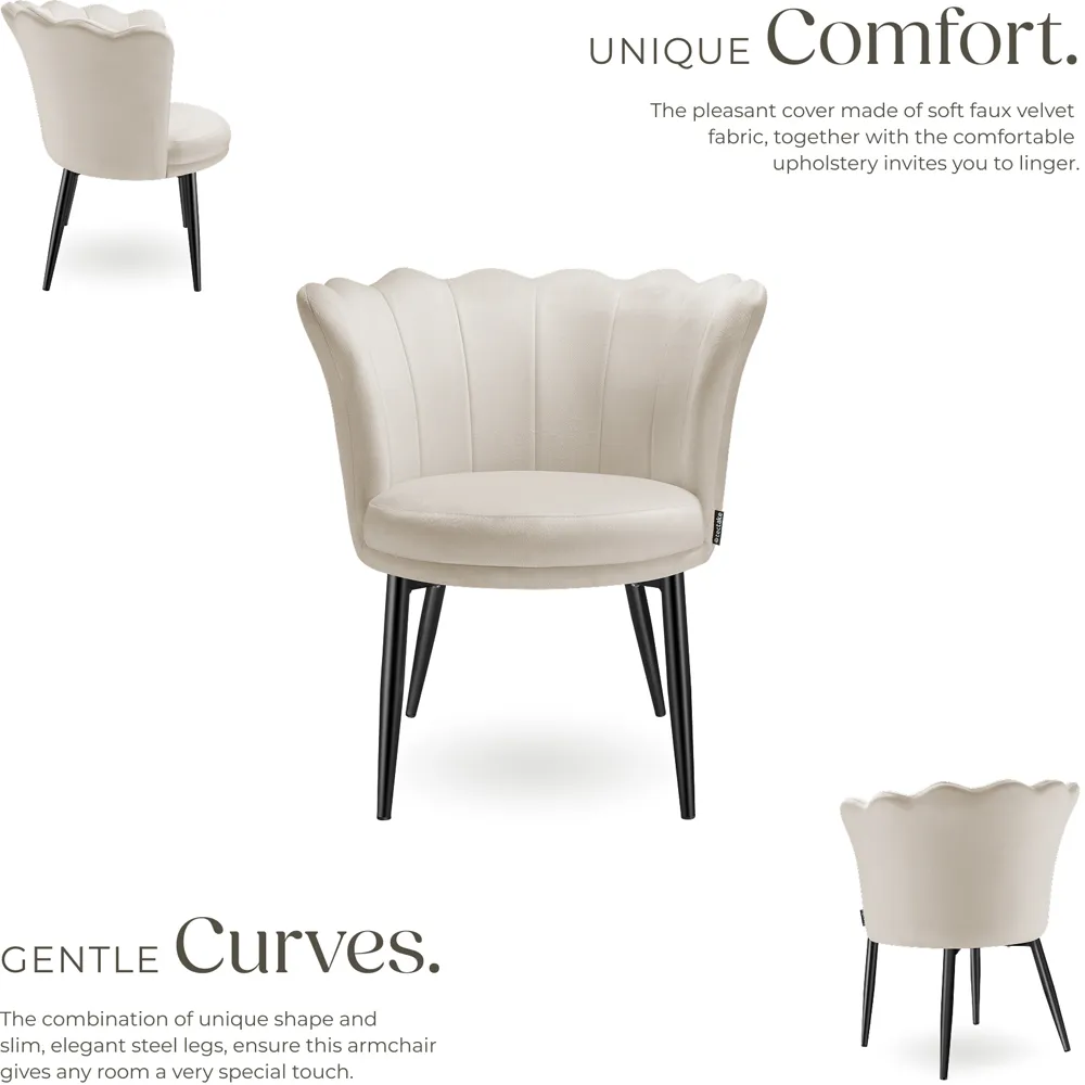 Stella Padded Armchair - Cream, Velvet