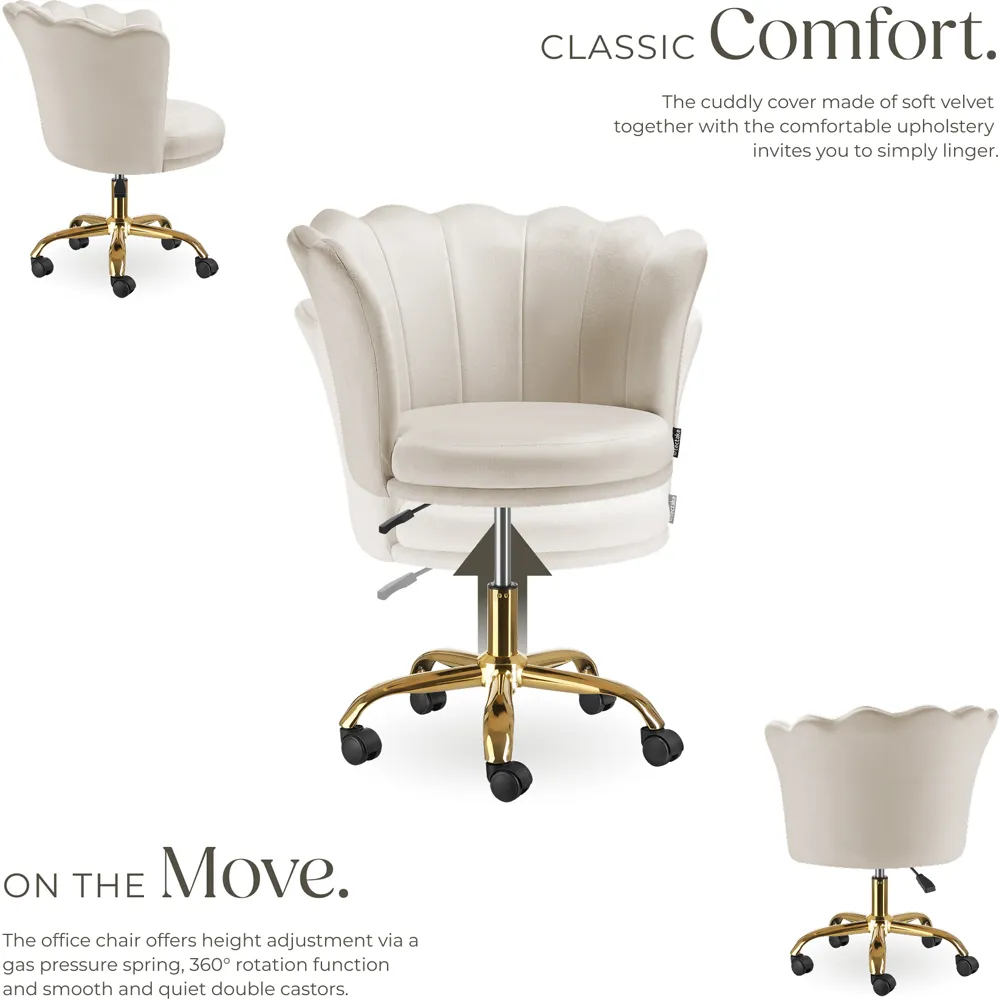 Stella Tulip Seat Desk Chair - Cream, Velvet